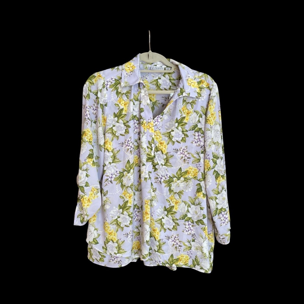 Joan Rivers Georgette GardeniaPrint Blouse with Roll Tab sleeves